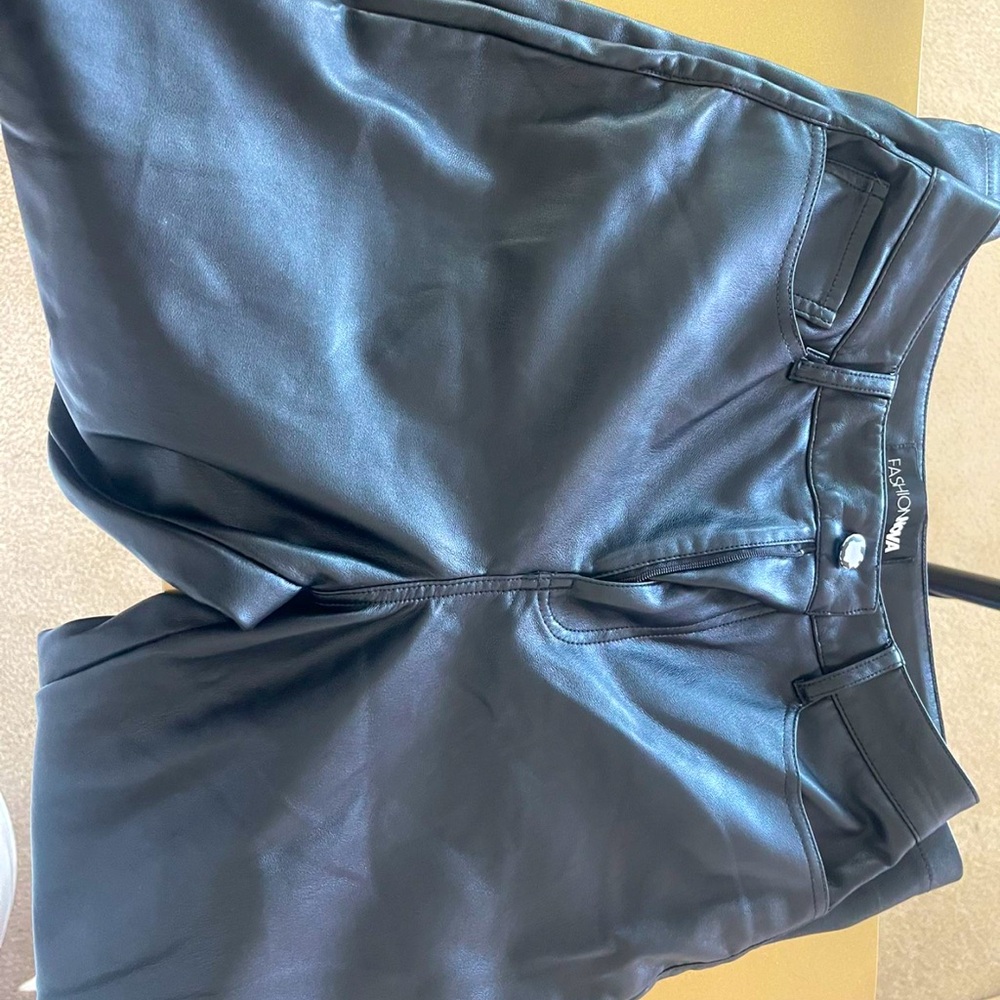 Black leather fashion nova jeans